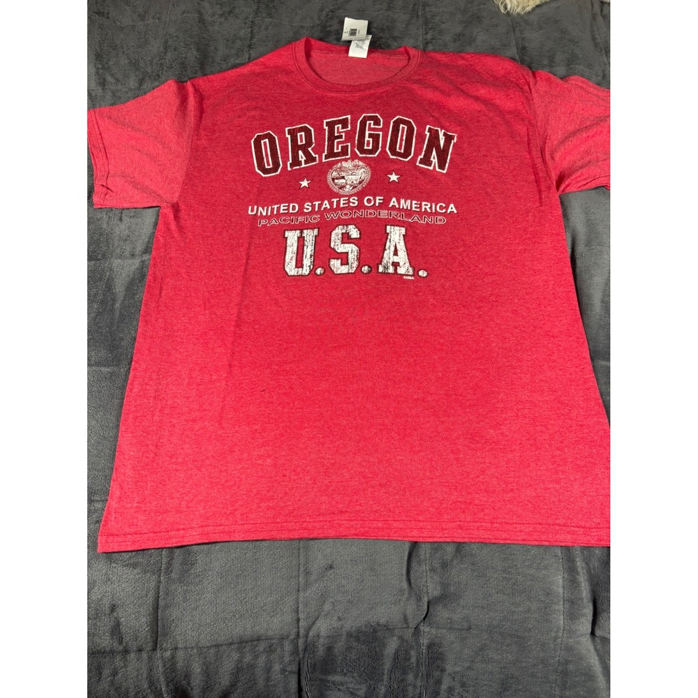 Gildan Oregon‎ USA Pacific Wonderland Red Heather Graphic T-Shirt Mens Large L